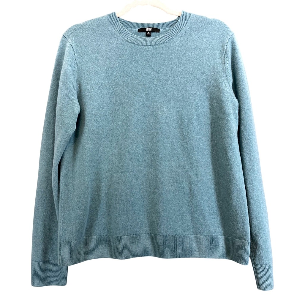 Uniqlo Womens 100% Cashmere Crew Neck Sweater Teal Blue Large
